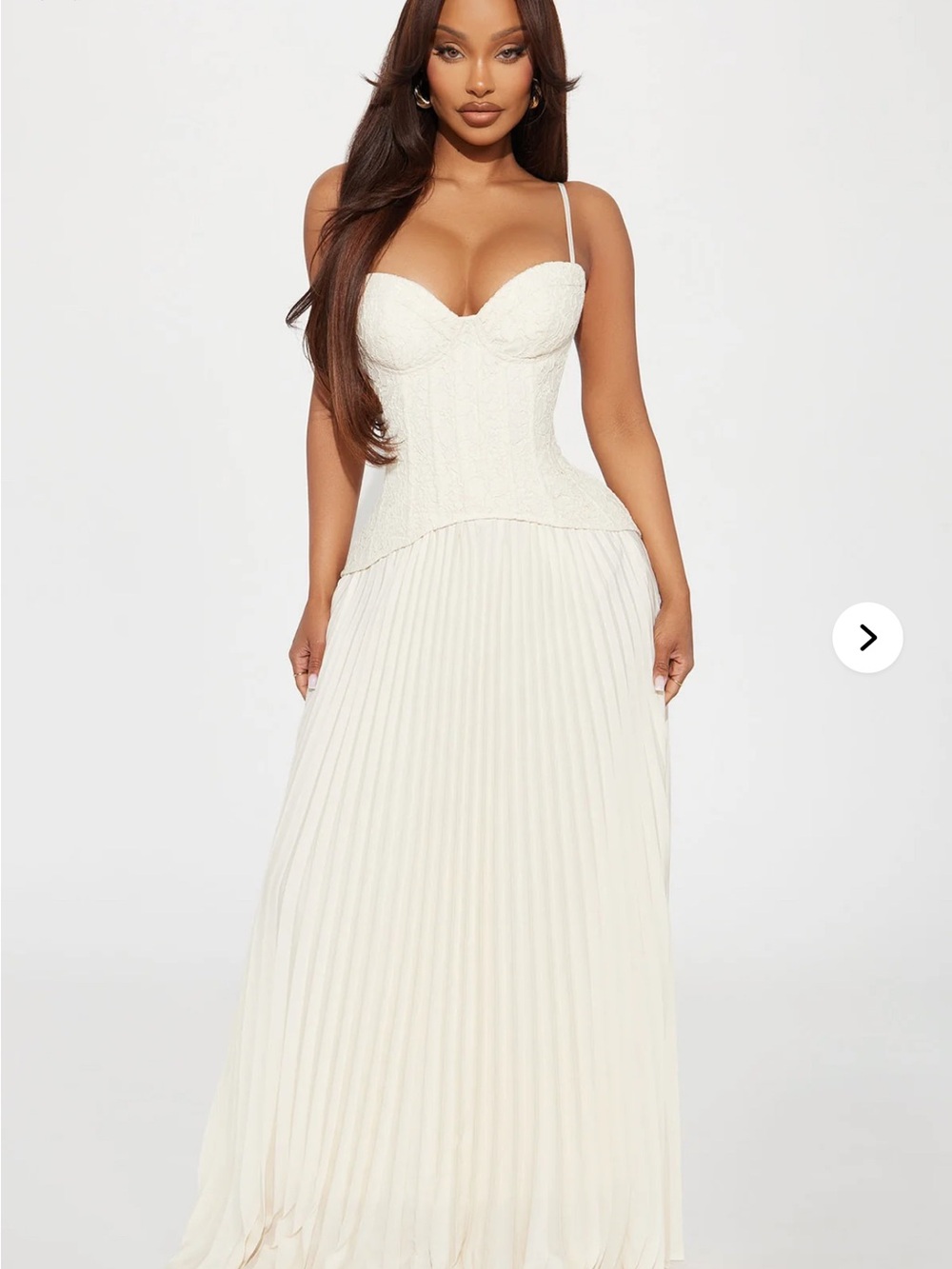 Fashion Nova Cream Lace Corset Pleated Maxi Dress